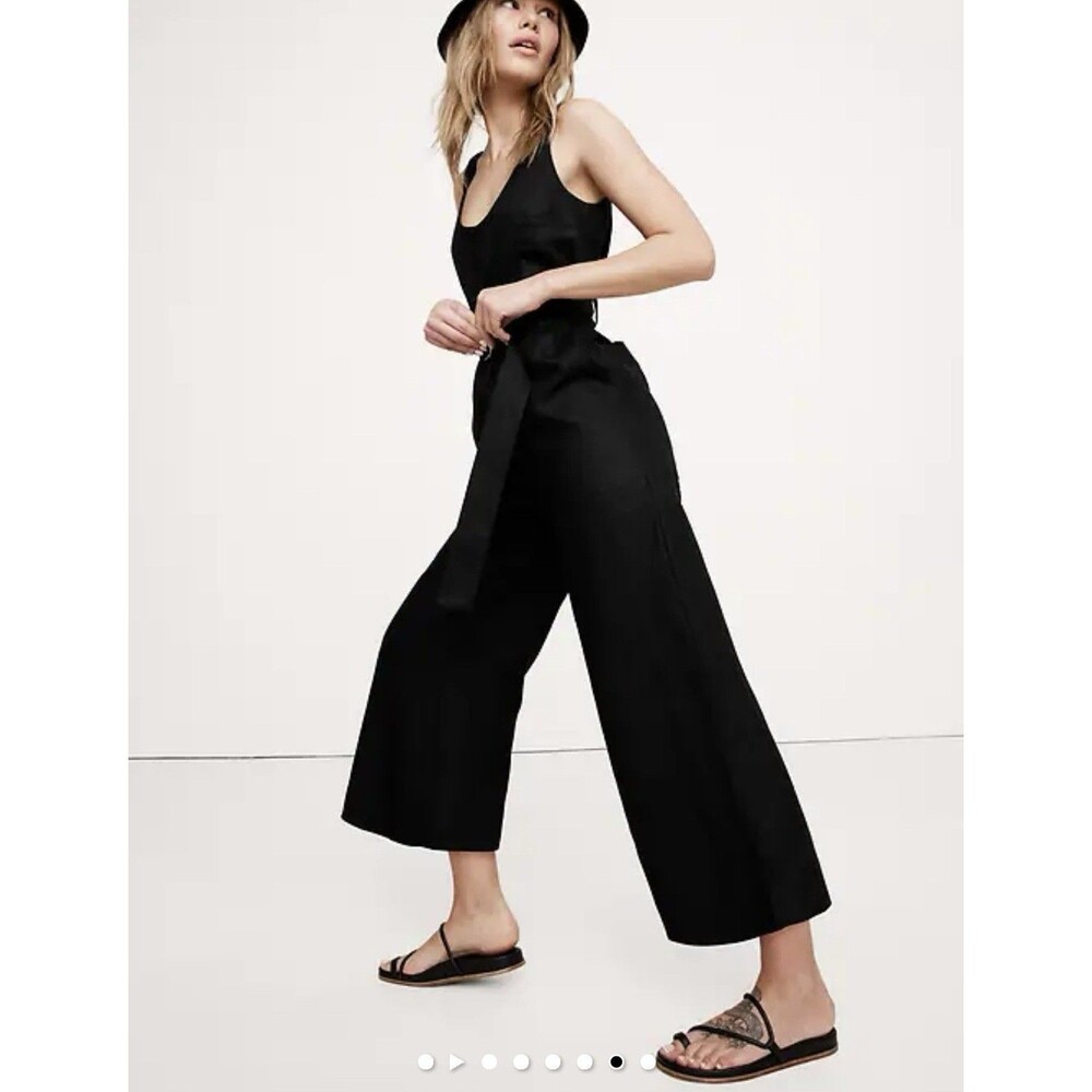 NWT Banana Republic Linen Belted Workwear Jumpsuit Black Sz 0 P MSRP $180